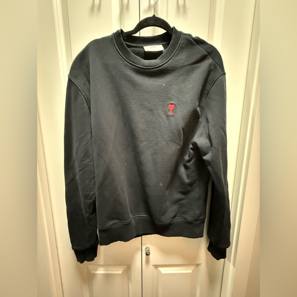 Ami Alexandre Mattiussi Black Crewneck Sweater with Red Emblem